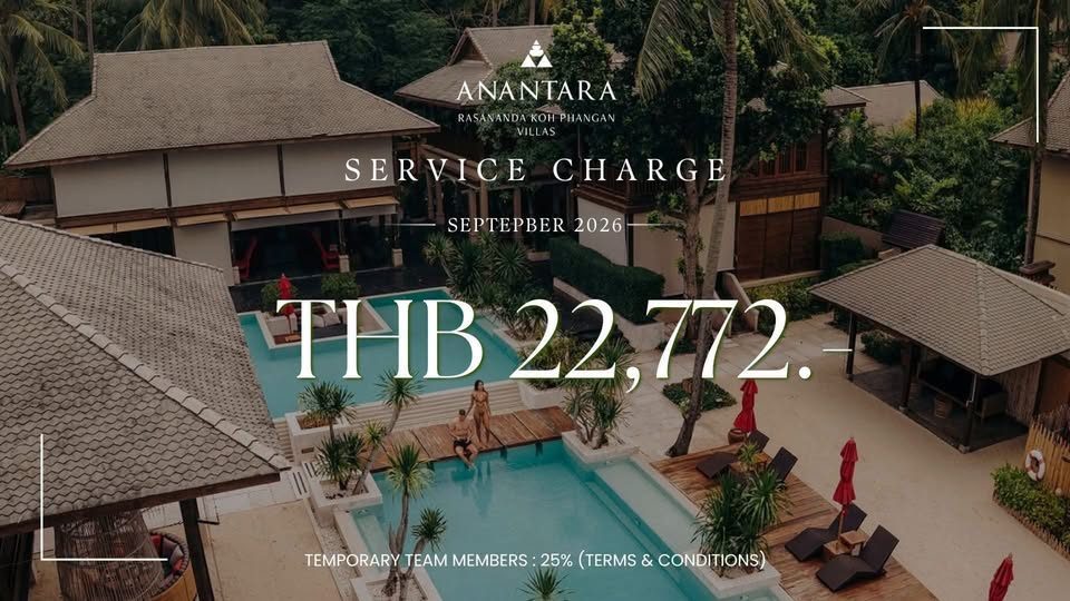 ค่าเซอร์วิสชาร์จ Anantara Rasananda Koh Phangan Villas